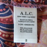 A.L.C. Elodie Ruched Midi Dress Pink Printed Stretch Silk Size 2