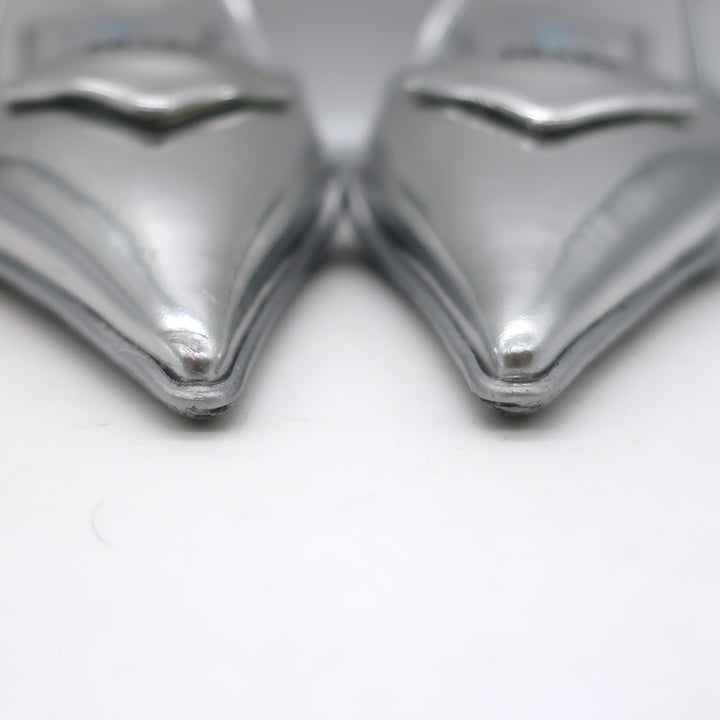 Prada Kitten Heel Slingback Pumps Silver Mirrored Leather Size 40