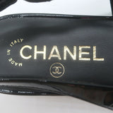 Chanel Heart CC Pointed Toe Slingback Flats Black Patent Leather Size 37.5 NEW