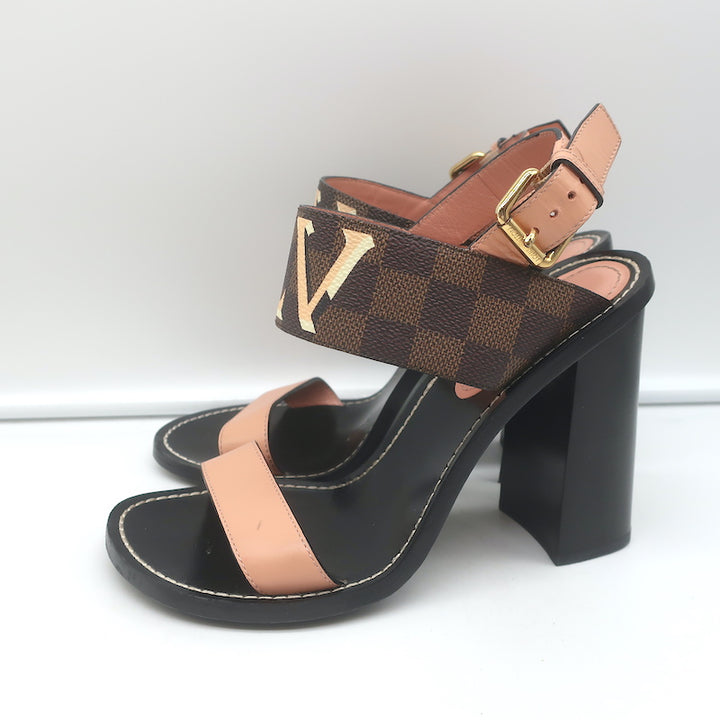 Louis Vuitton Passenger Sandals Ebony Damier Canvas &amp; Pink Leather Size 39