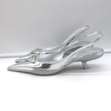 Prada Kitten Heel Slingback Pumps Silver Mirrored Leather Size 40