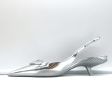 Prada Kitten Heel Slingback Pumps Silver Mirrored Leather Size 40