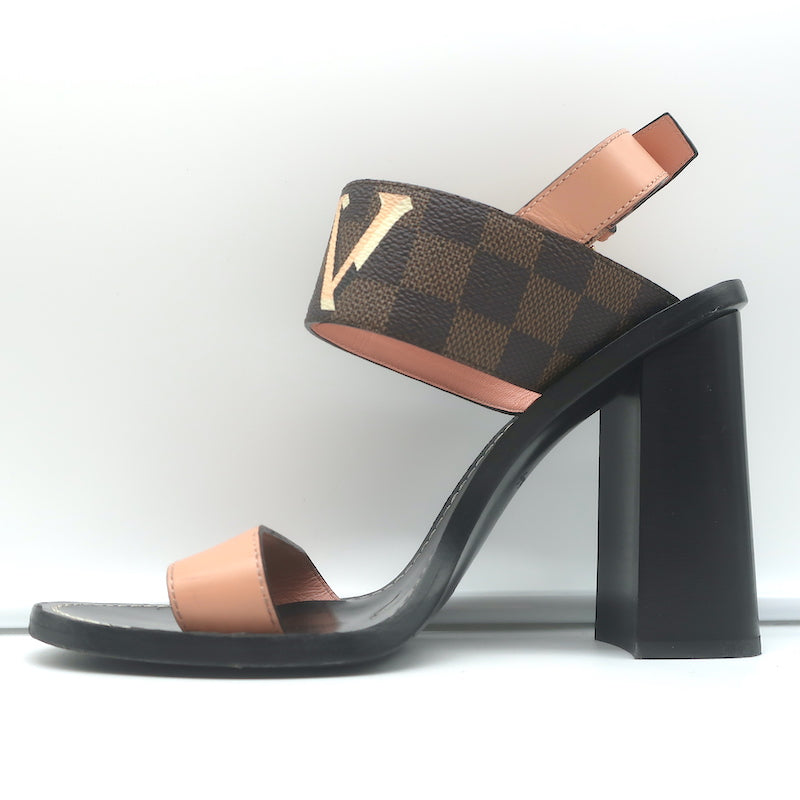 Louis Vuitton Passenger Sandals Ebony Damier Canvas &amp; Pink Leather Size 39