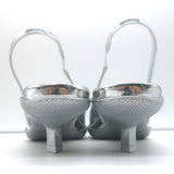 Prada Kitten Heel Slingback Pumps Silver Mirrored Leather Size 40