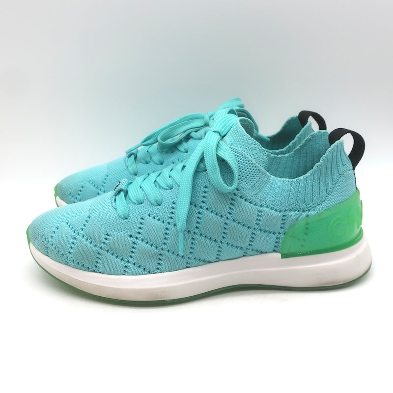 Chanel Quilted Knit Low Top Sneakers Blue Size 37.5