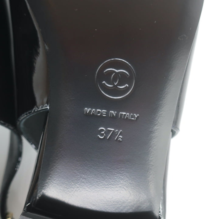 Chanel Heart CC Pointed Toe Slingback Flats Black Patent Leather Size 37.5 NEW
