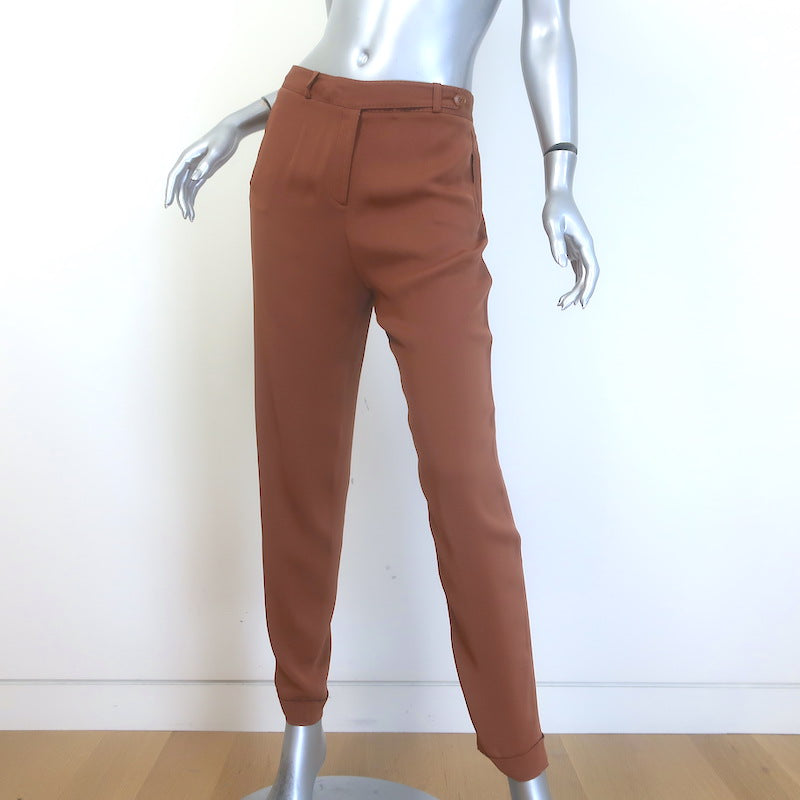 Loro Piana Tapered Trousers Brown Stretch Silk Size 40