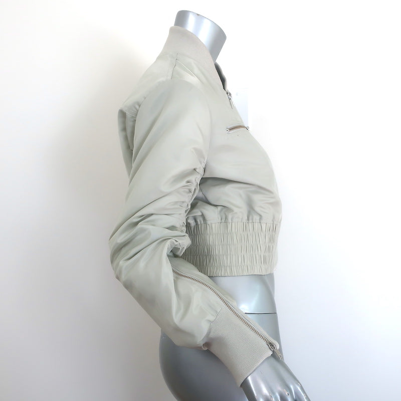 IRO Arley Cropped Ruched Bomber Jacket Light Gray Size 34