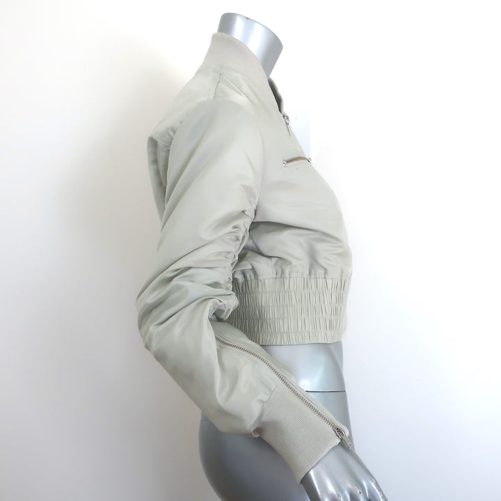 IRO Arley Cropped Ruched Bomber Jacket Light Gray Size 34