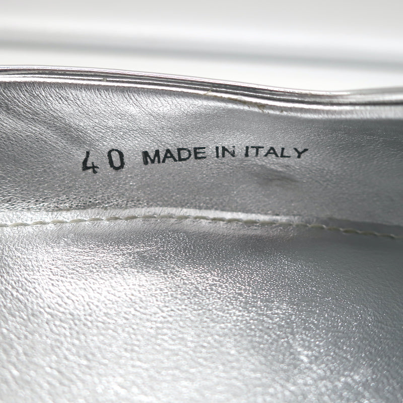 Prada Kitten Heel Slingback Pumps Silver Mirrored Leather Size 40
