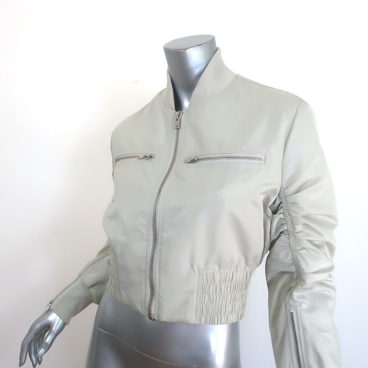 IRO Arley Cropped Ruched Bomber Jacket Light Gray Size 34