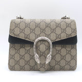 Gucci GG Supreme Mini Dionysus Shoulder Bag Beige Canvas & Black Suede Crossbody