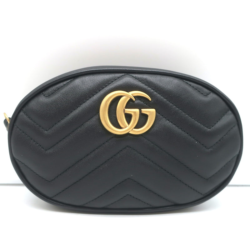 Gucci GG Marmont Belt Bag Black Matelasse Leather Size 34 NEW