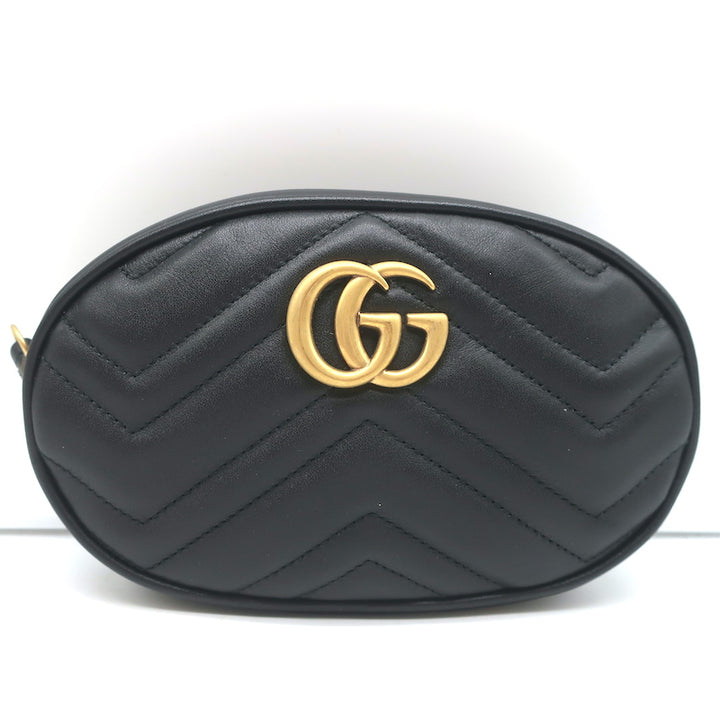 Gucci GG Marmont Belt Bag Black Matelasse Leather Size 34 NEW