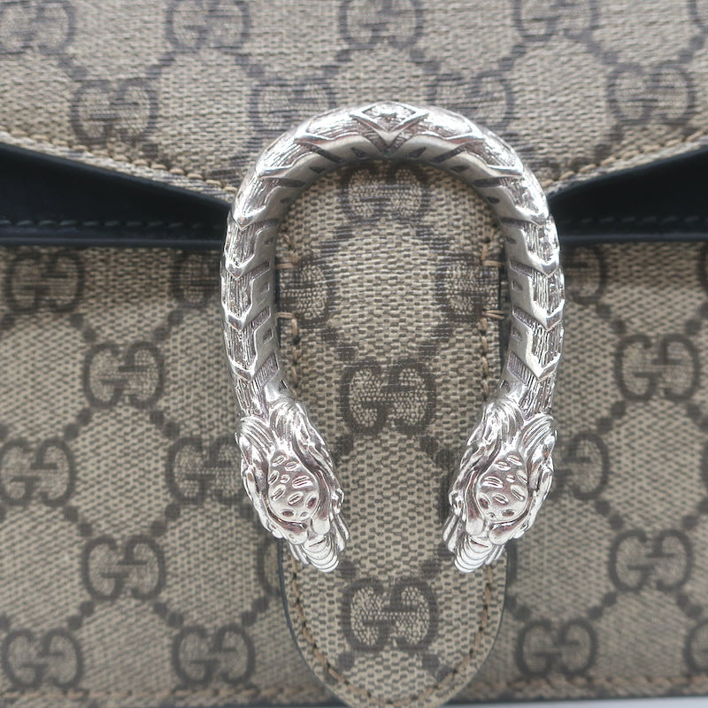 Gucci GG Supreme Mini Dionysus Shoulder Bag Beige Canvas &amp; Black Suede Crossbody
