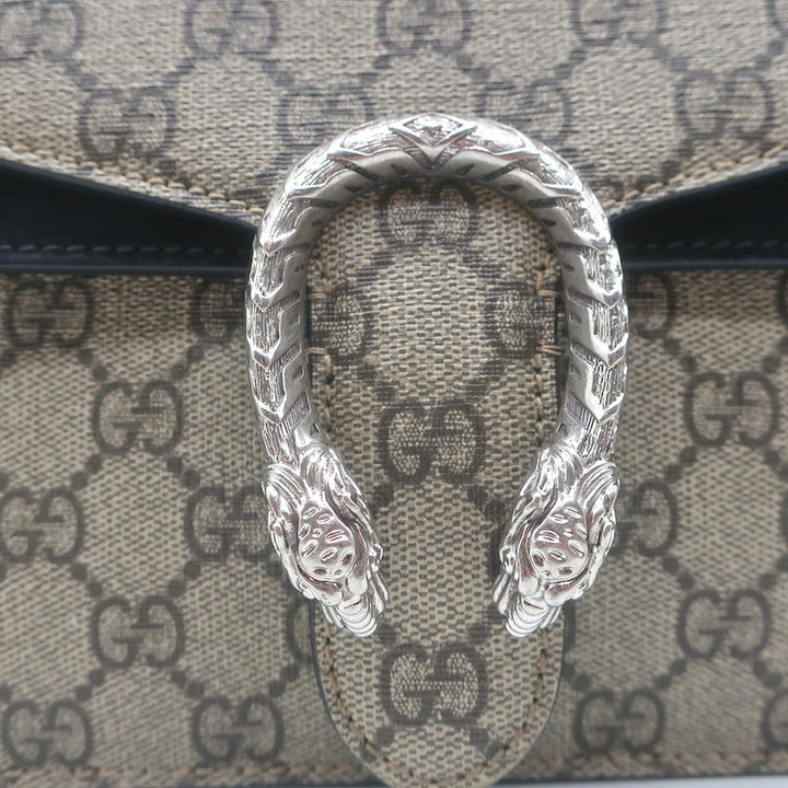 Gucci GG Supreme Mini Dionysus Shoulder Bag Beige Canvas &amp; Black Suede Crossbody