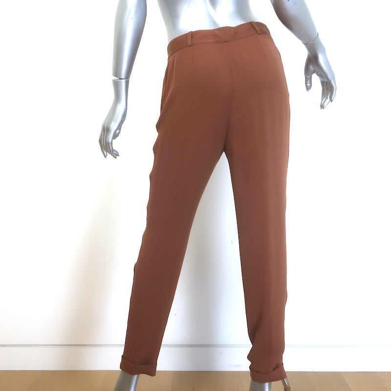 Loro Piana Tapered Trousers Brown Stretch Silk Size 40
