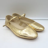 Celine Les Ballerines Mary Jane Flats Gold Metallic Snake-Print Leather Size 40