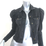 Retrofete Ada Puff Sleeve Denim Jacket Faded Black Stretch Cotton Size Small