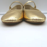 Celine Les Ballerines Mary Jane Flats Gold Metallic Snake-Print Leather Size 40