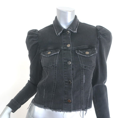 Retrofete Ada Puff Sleeve Denim Jacket Faded Black Stretch Cotton Size Small