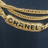 Vintage Chanel Quilted Logo Plate Double Chain Coin Belt Gold