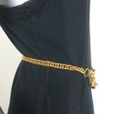 Vintage Chanel Quilted Logo Plate Double Chain Coin Belt Gold
