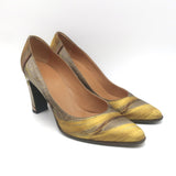 Hermes Lux 95 Printed Satin Pointed Toe Pumps Beige Size 38