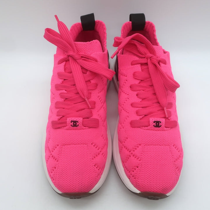 Chanel Quilted Knit Low Top Sneakers Hot Pink Size 37.5