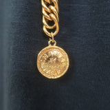 Vintage Chanel Quilted Logo Plate Double Chain Coin Belt Gold