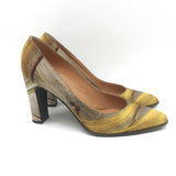 Hermes Lux 95 Printed Satin Pointed Toe Pumps Beige Size 38
