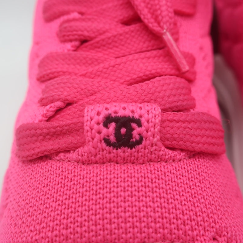 Chanel Quilted Knit Low Top Sneakers Hot Pink Size 37.5