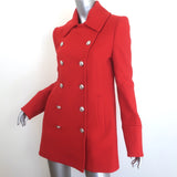 Authentic McQ Alexander McQueen red double-breasted wool-cashmere coat, pre-owned luxury piece, size 42