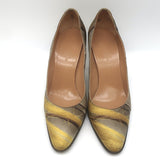 Hermes Lux 95 Printed Satin Pointed Toe Pumps Beige Size 38