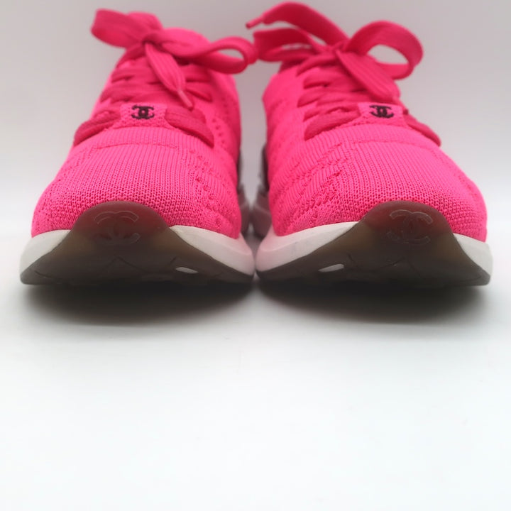 Chanel Quilted Knit Low Top Sneakers Hot Pink Size 37.5