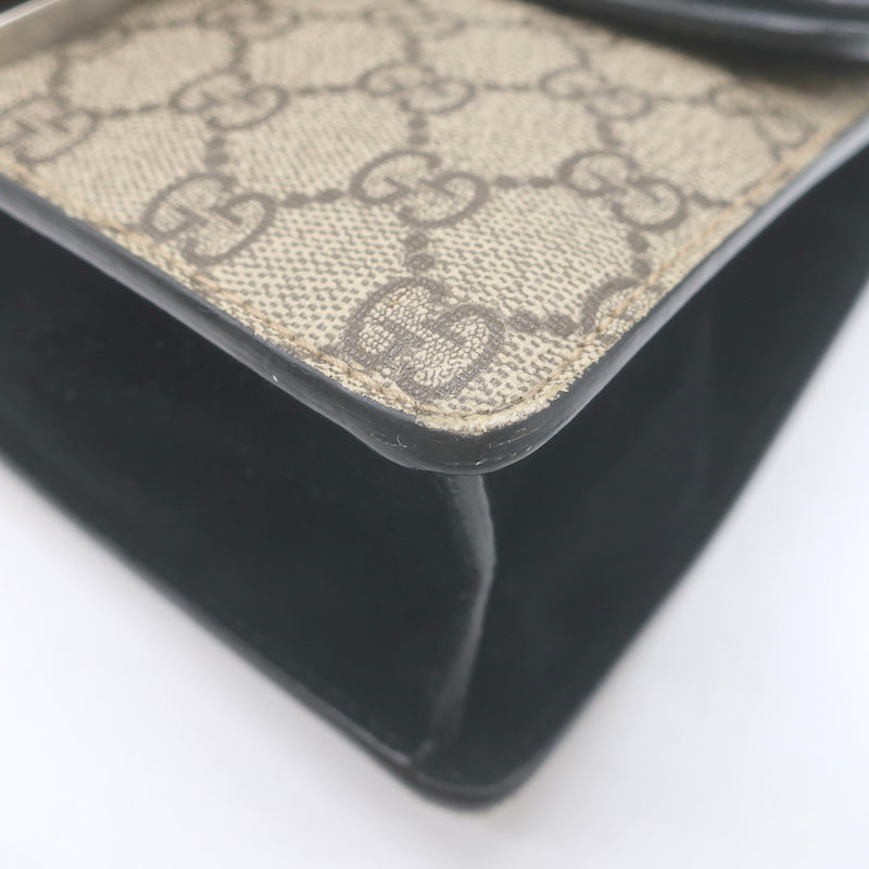Gucci GG Supreme Mini Dionysus Shoulder Bag Beige Canvas &amp; Black Suede Crossbody