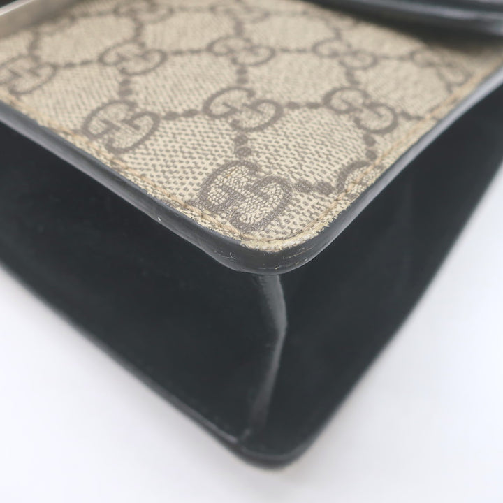 Gucci GG Supreme Mini Dionysus Shoulder Bag Beige Canvas &amp; Black Suede Crossbody