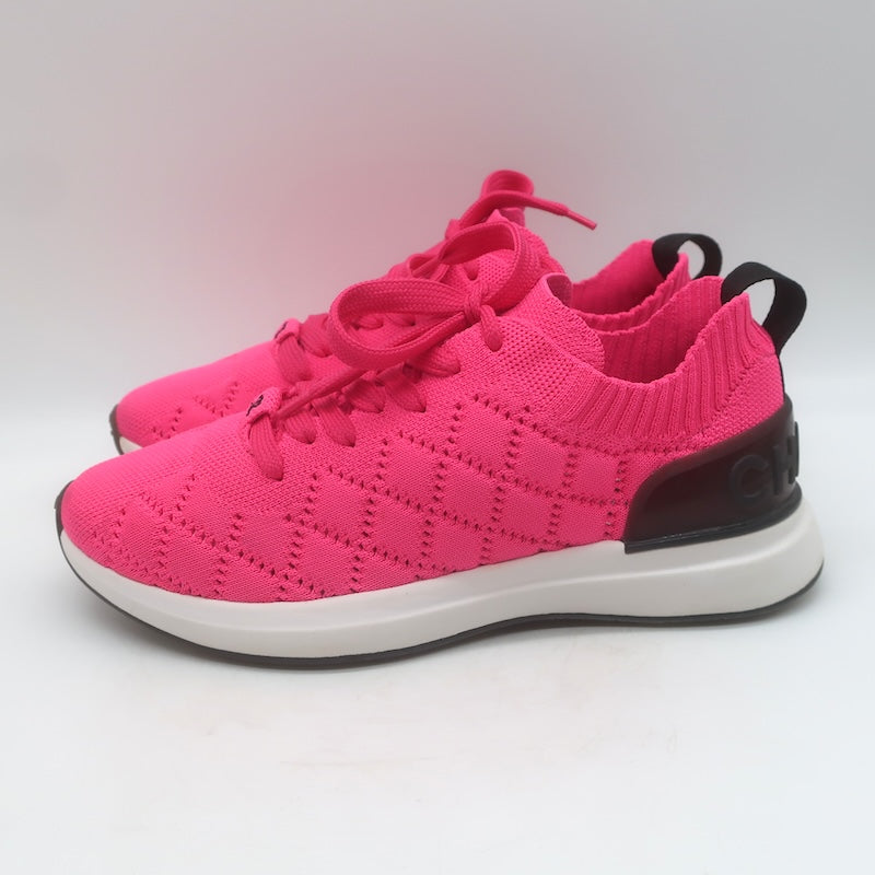 Chanel Quilted Knit Low Top Sneakers Hot Pink Size 37.5