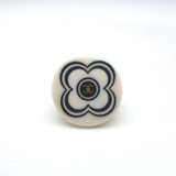 Vintage Chanel 02P CC Camellia Ring Cream & Black Resin Size 6.5