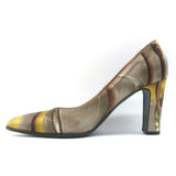 Hermes Lux 95 Printed Satin Pointed Toe Pumps Beige Size 38