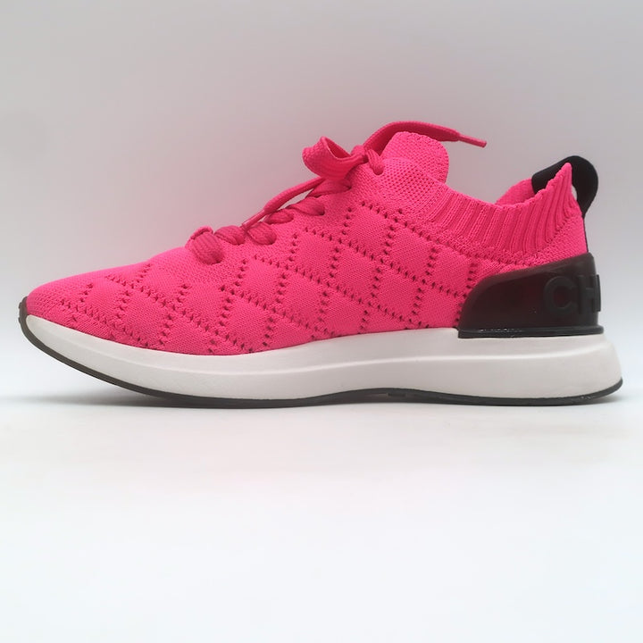 Chanel Quilted Knit Low Top Sneakers Hot Pink Size 37.5
