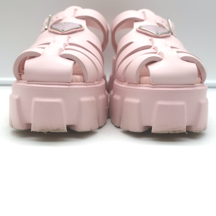 Prada Monolith Rubber Cage Sandals Baby Pink Size 37 Platform Slingback