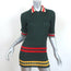 Celine Collared Top Striped Green Ribbed Knit Size Small Short Sleeve