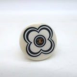 Vintage Chanel 02P CC Camellia Ring Cream & Black Resin Size 6.5