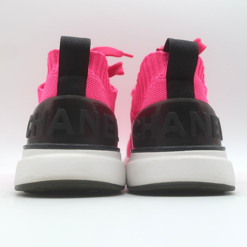 Chanel Quilted Knit Low Top Sneakers Hot Pink Size 37.5