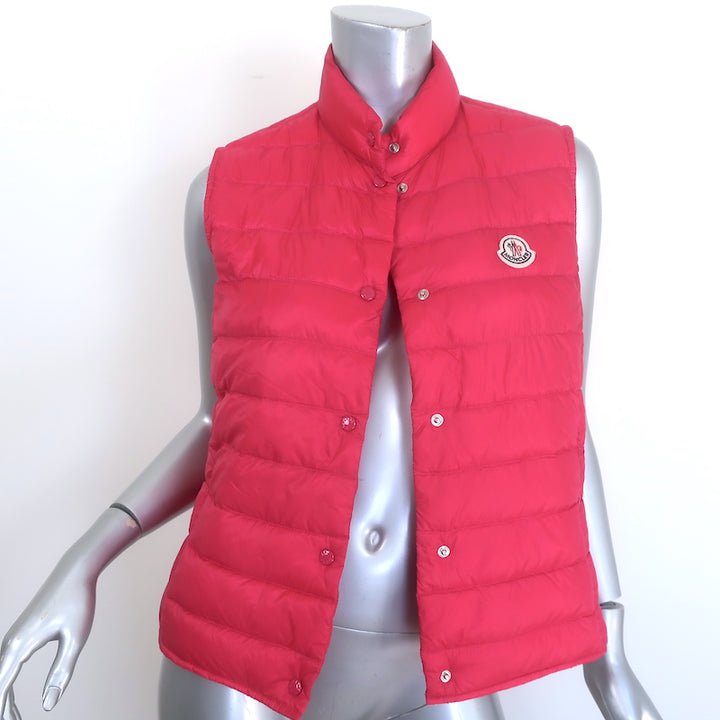 Moncler Liane packable down puffer vest in fuchsia, size 2 — pre-owned, gently worn luxury down outerwear