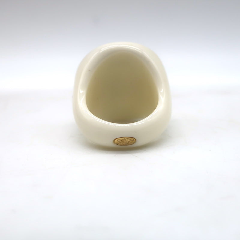 Vintage Chanel 02P CC Camellia Ring Cream &amp; Black Resin Size 6.5