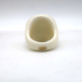 Vintage Chanel 02P CC Camellia Ring Cream & Black Resin Size 6.5