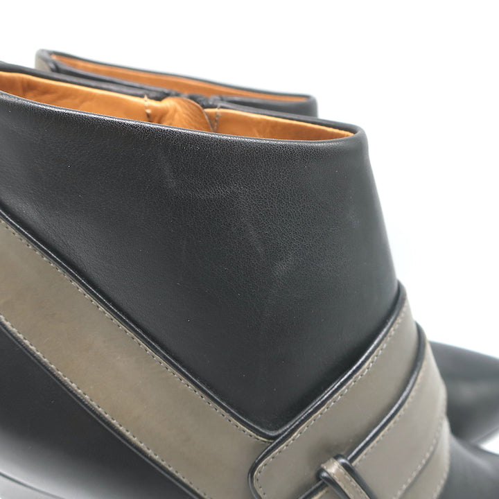 Balenciaga Wedge Booties Black &amp; Gray Leather Size 39.5 Pointed Toe Ankle Boots