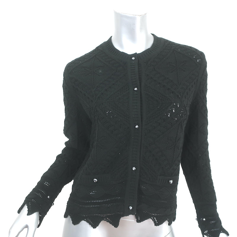 Chanel Midnight Blue Wool & Paper Short Sleeve Sweater 38 S 17C